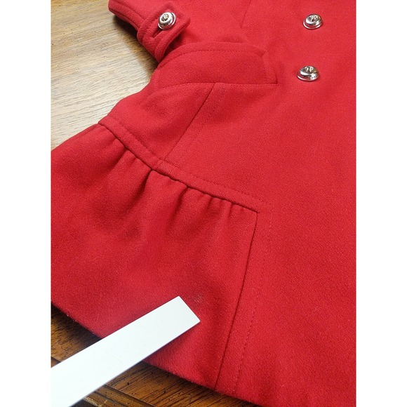 Juicy Couture Coat Size Small Red Italian Wool Jacket Ruffle Trim Pea Coat - Picture 12 of 15